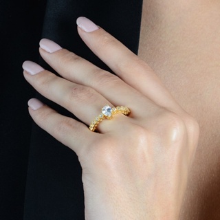 Anel Gota Cravejado com Zircônia Banhado em Ouro 18K - Semi Joia de Luxo (AN 2065) em Oferta na Shopee