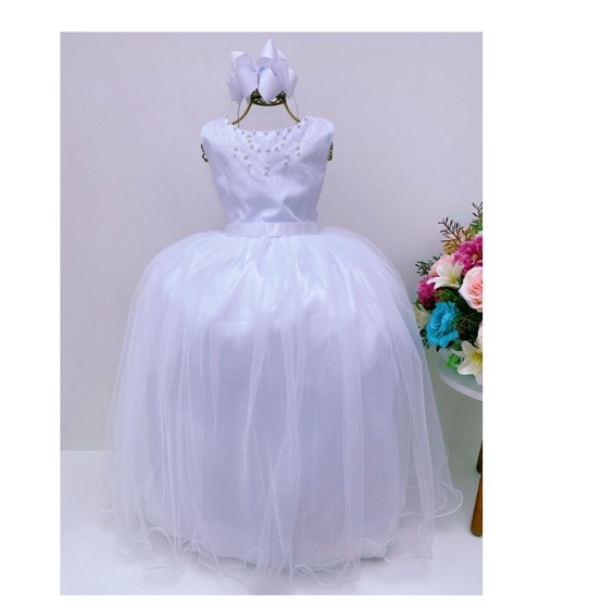 Vestido Branco Longo Dama De Honra Noivinha com perolas vestido royal ou branco  e saiote para armarçao 2224