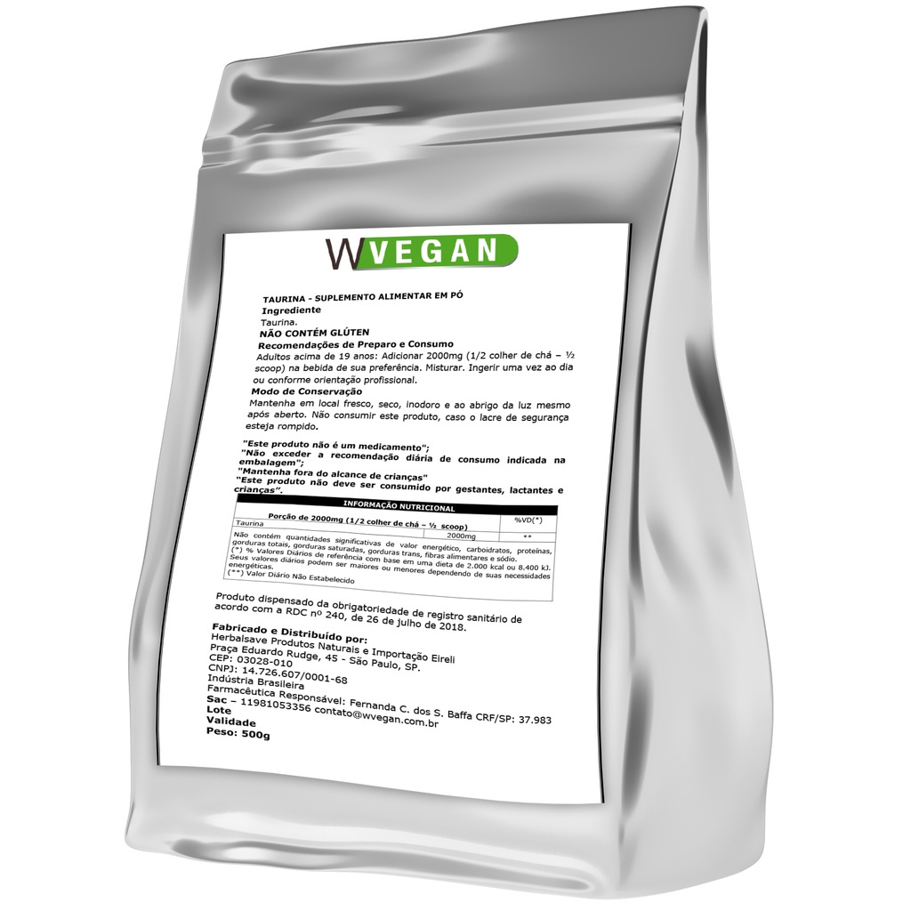 Taurina 500g Embalagem Refil WVegan