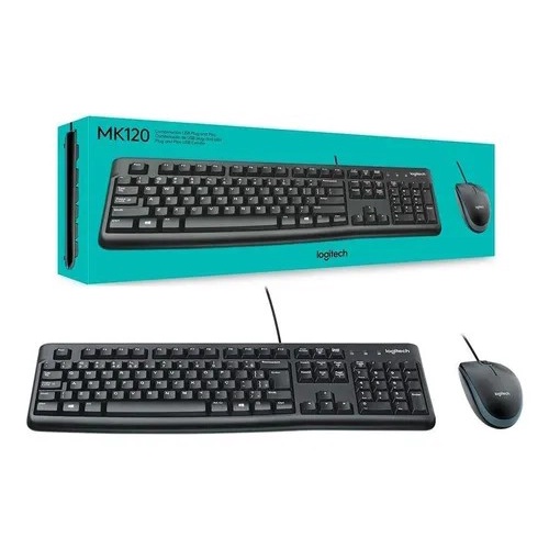 Combo Kit Teclado E Mouse Logitech Mk120 Com Fio Usb Abnt2 Ç Resistente Liquido Original 920-004429