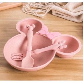 Prato Infantil Bebê Criança Minnie Colorido com Talheres - Envio Imediato