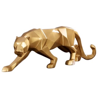 Oro linyiming-gongyibaishe01 S/L Modern Abstract Black Panther Resina Escultura Geométrica Resina Leopardo Estatua Artesanías Fauna Arte Decoración Regalo 26x5x8cm 