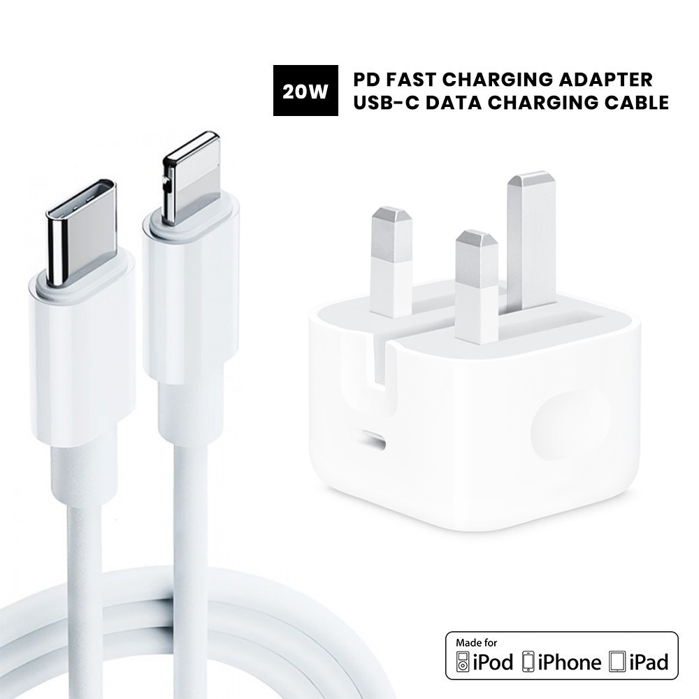 Apple 20W USB-C Power Adapter PD Fast Charger with Lighting to type-c cable  1m/2m for iphone8/X/11/12 | Shopee Brasil