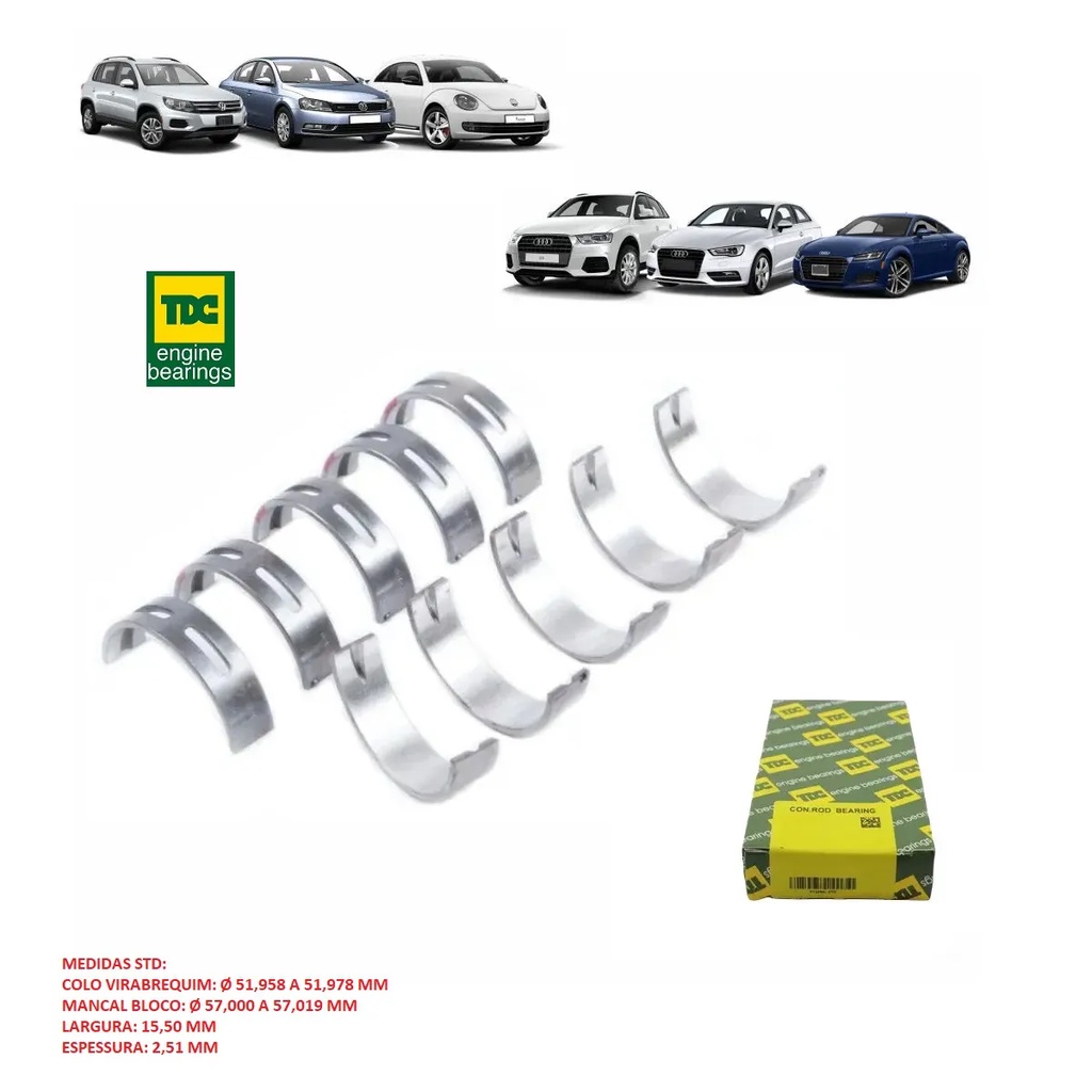 Jg Bronzina Mancal 025 AUDI/VW A3/A4/A5/A6/A7/Q3/Q5/Q7/GOLF/JETTA/TIGUAN/PASSAT/FUSCA/CC 1.8/2.0 16V TFSI/TSI 2014 A 2019 06H105561K/SKU1133