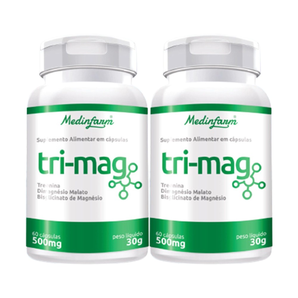 2 Tri-Mag Magnésio Treonato + Magnésio Dimalato + Magnesio Bisglicinato 60 Capsulas 500mg