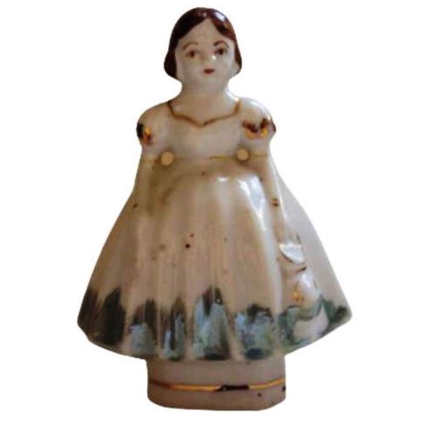 1001 Prd- Mini Escultura- Antigo Bibelô- De Porcelana- Senhorita- 10 cm de Altura