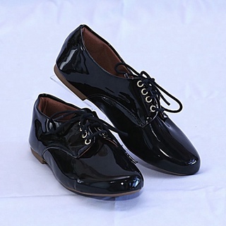 Sapato feminino preto bico redondo Sapato Oxford preto bico redondo