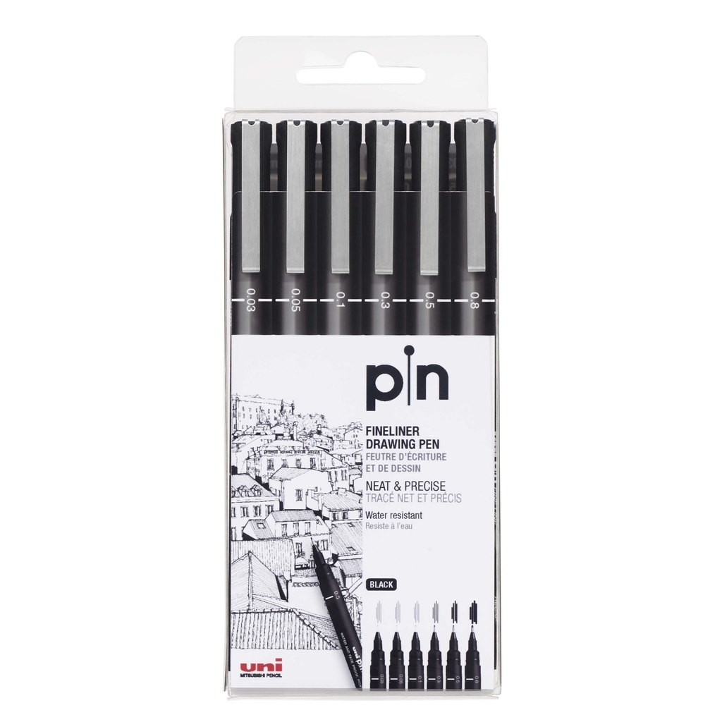 Caneta Uni Pin Fine Line Preto Com 6 Pontas - Uniball