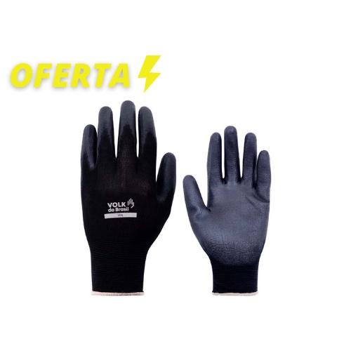 Kit 100 Luva de Segurança Multitato Tatil Banhada Luva PU Black Volk Mecanico Pedreiro Eletricista