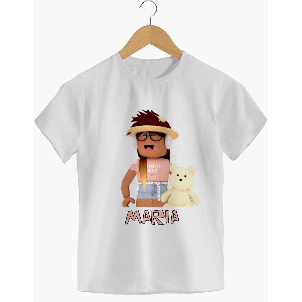 camiseta blusa preta infantil menina jogo roblox personalizada com seu nome