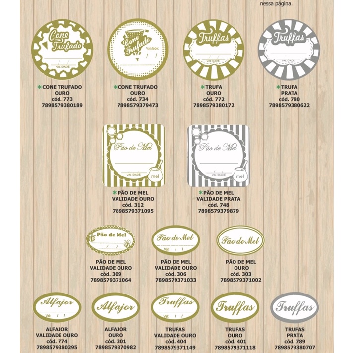 100 etiquetas trufas cone pão de mel bolo de pote brigadeiro gourmet alfajor//