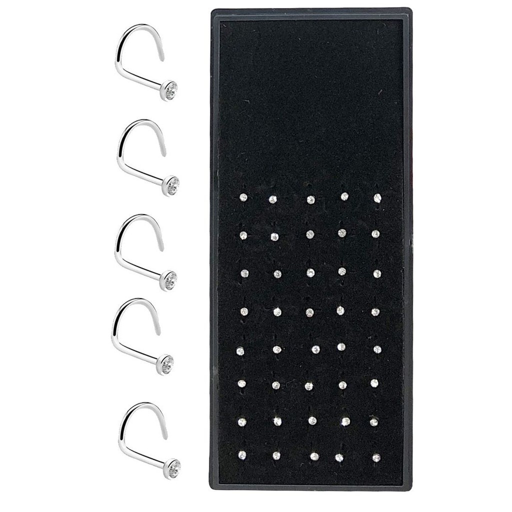 40 Piercing De Nariz Nostril Aço Com Pedra De Strass - Incolor