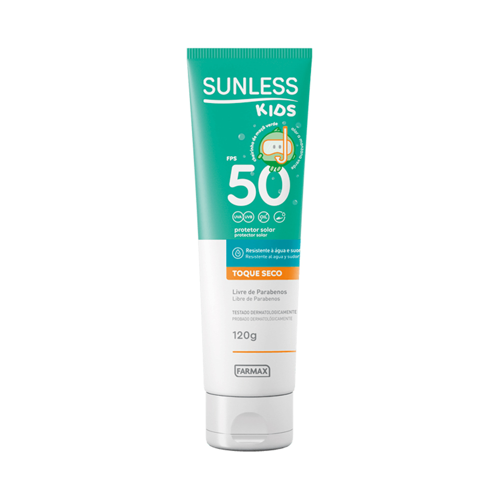 Protetor Solar Sunless Kids Toque Seco FPS 50 - 120g Farmax