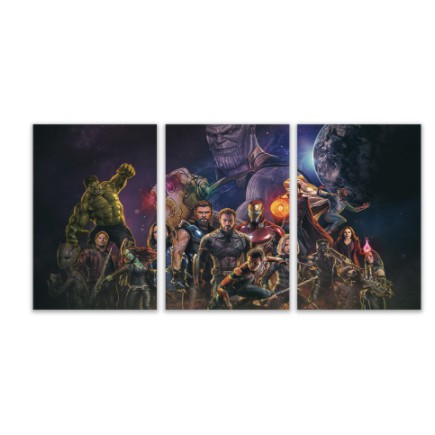Kit Quadros Decorativos 3 Peças Mosaico Super Heróis Marvel Avengers Vingadores Ultimato Hulk Homem De Ferro Manopla Do Tanus Arqueiro Filme Desenho Infantil Seriado Decoração Lar Sala Quarto Quadrinhos