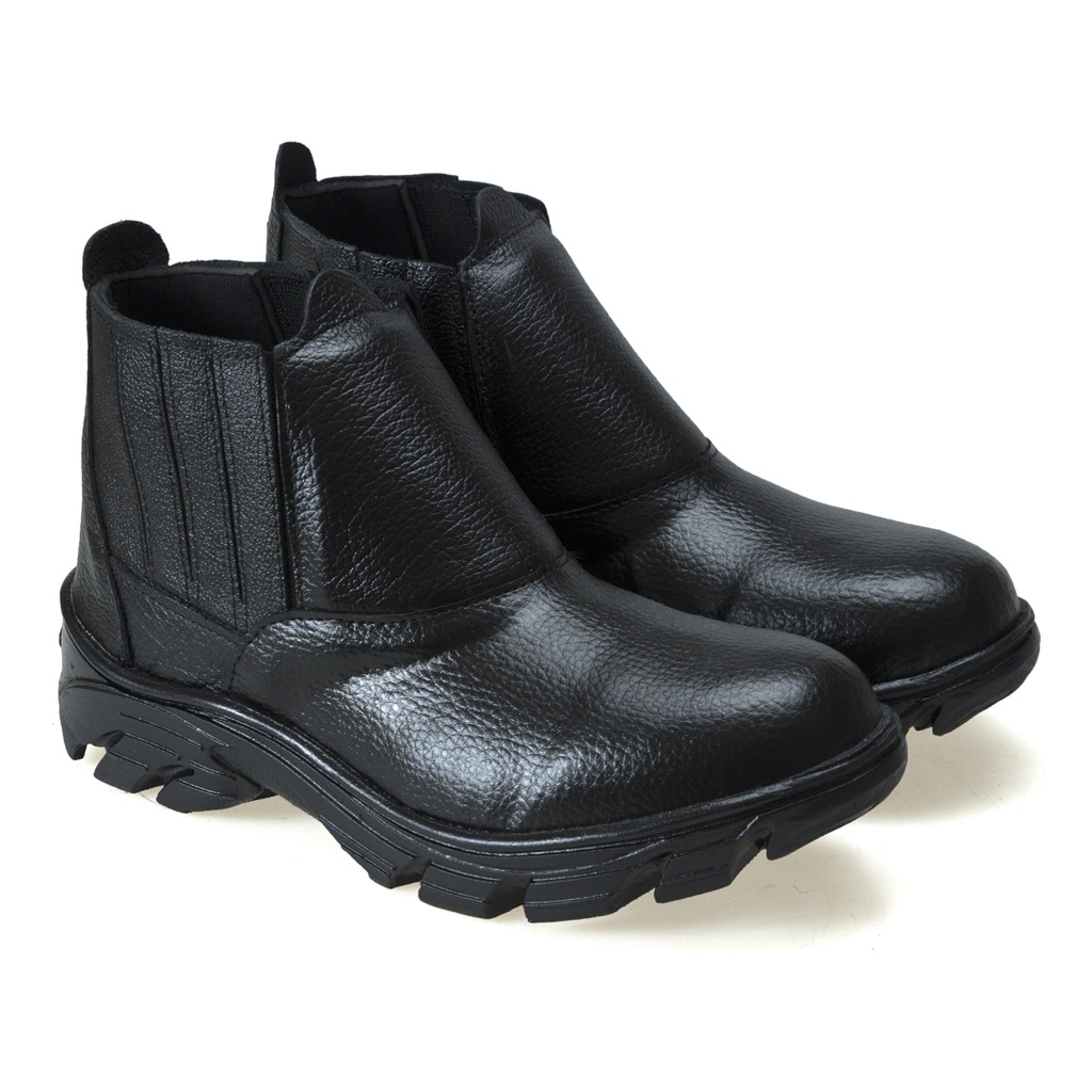 Bota De Segurança Masc. Couro Profissional Slip on sem cadarço Preta