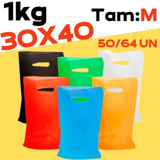 Sacola Plástica Alça Vazada / Boca de Palhaço 30X40 1kg Média 50/64 Sacolas