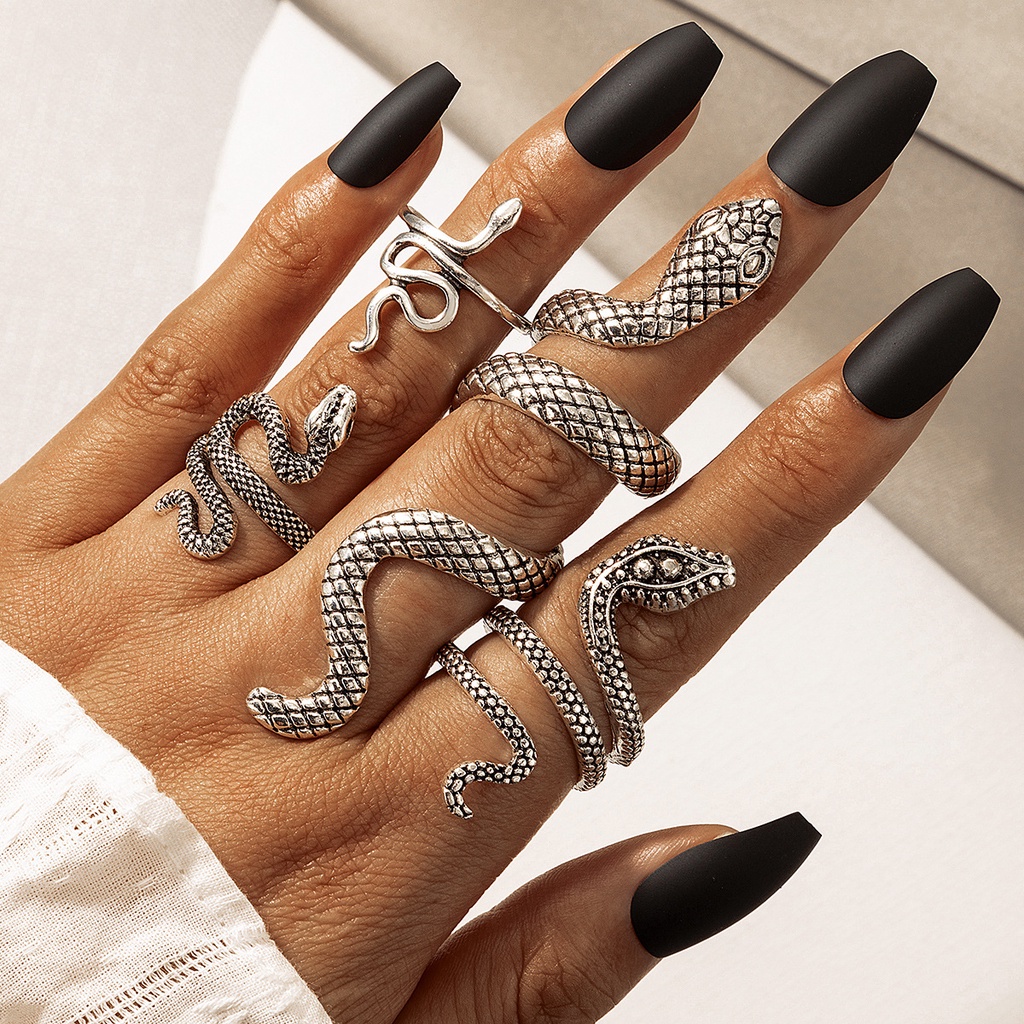 4pcs/set Vintage Snake Animal Rings for Women Gothic Silver Color Geometry  Metal Alloy Finger Ring Sets Jewelry | Shopee Brasil