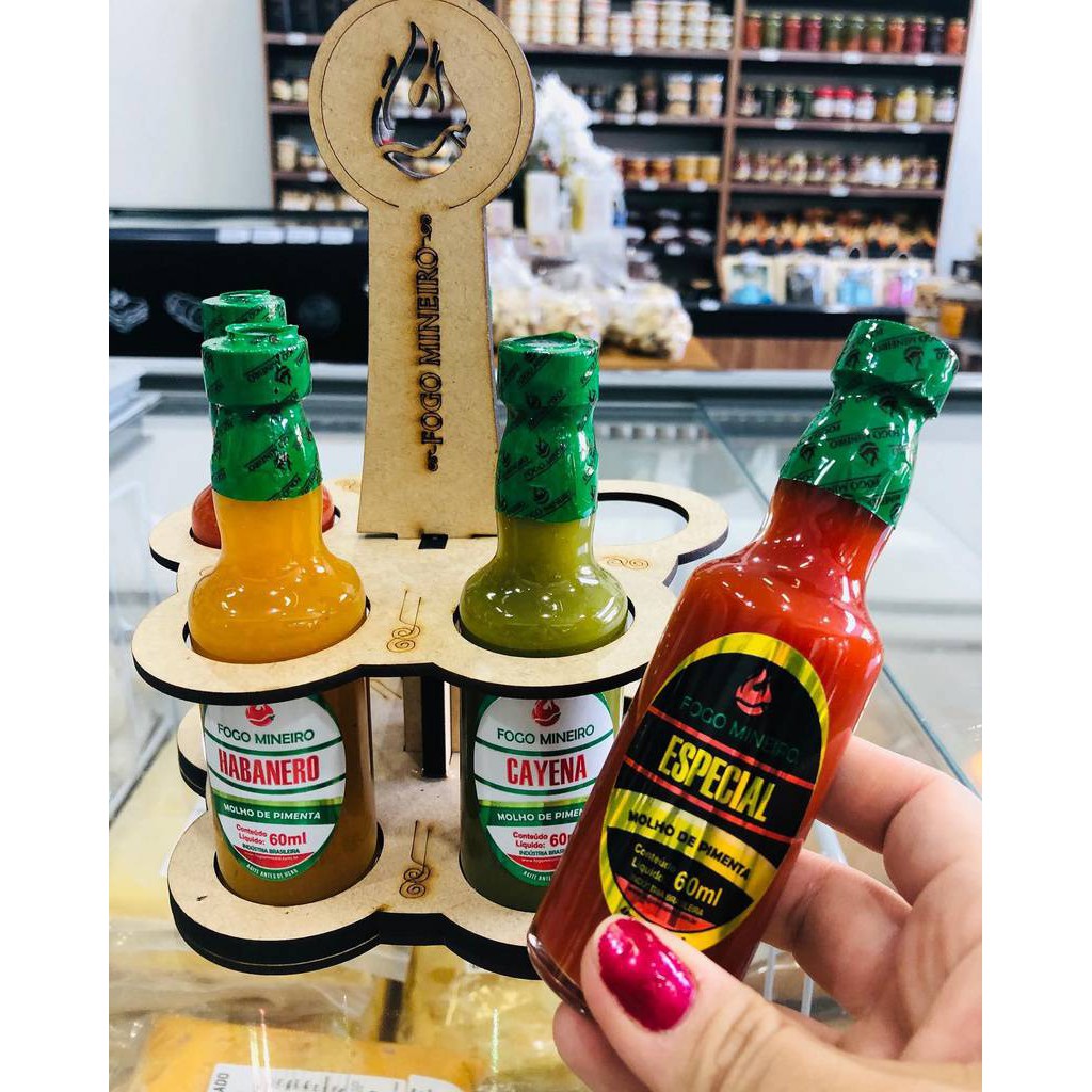Kit Molho de Pimenta 5 Unidades com Suporte