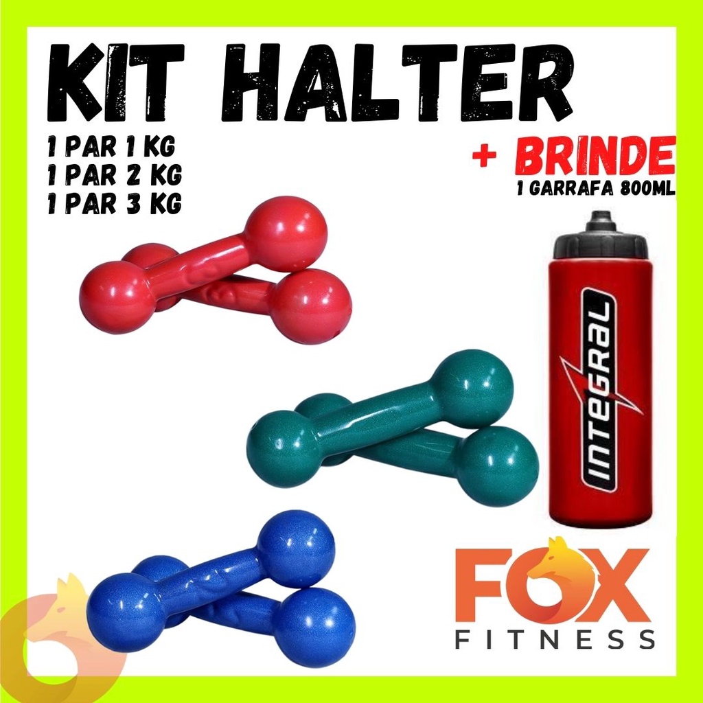 kit halter 1, 2 e 3kg emborrachados + brinde - FOX