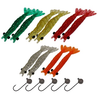 kit Camarão Artificial - 10 Camarões + 5 Jig Head. 15 unidades.