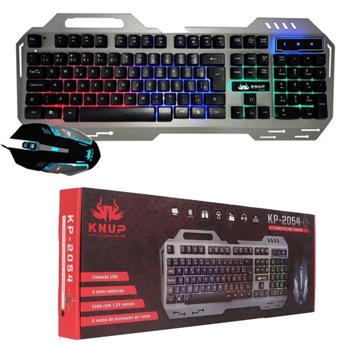 KIt Gamer Teclado + Mouse USB Com LEDs Knup KP-2054