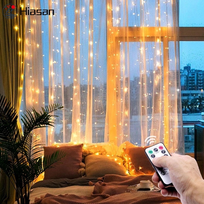 3 M X 3 M Cortina De Janela Corda Luz / 300 LED 8 Modos De Iluminação Cobre Fio Luzes De Fadas / Quarto Cortina Luzes Penduradas / Controle Remoto USB Alimentado À Prova D 'Água Twinkle Luzes Estrela Para O Ano Novo Quarto De Natal Decoraçõ