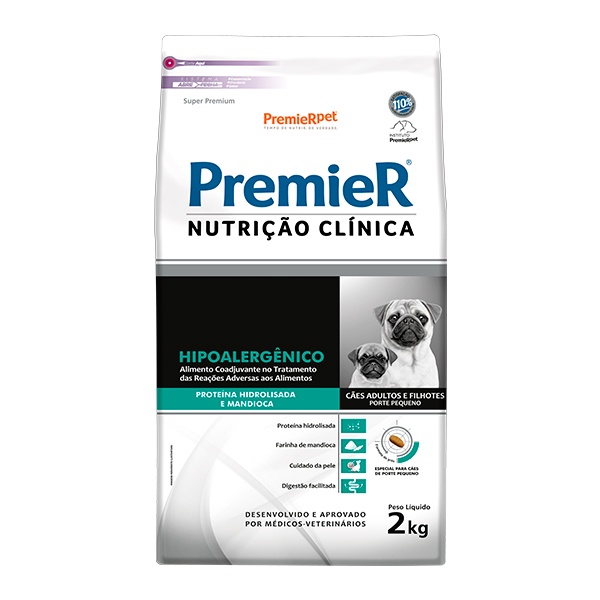 Ração Premier Nutrição Clínica Hipoalergenico para Cães de Pequeno Porte Sabor Proteina Hidrolisada e Mandioca - 2Kg
