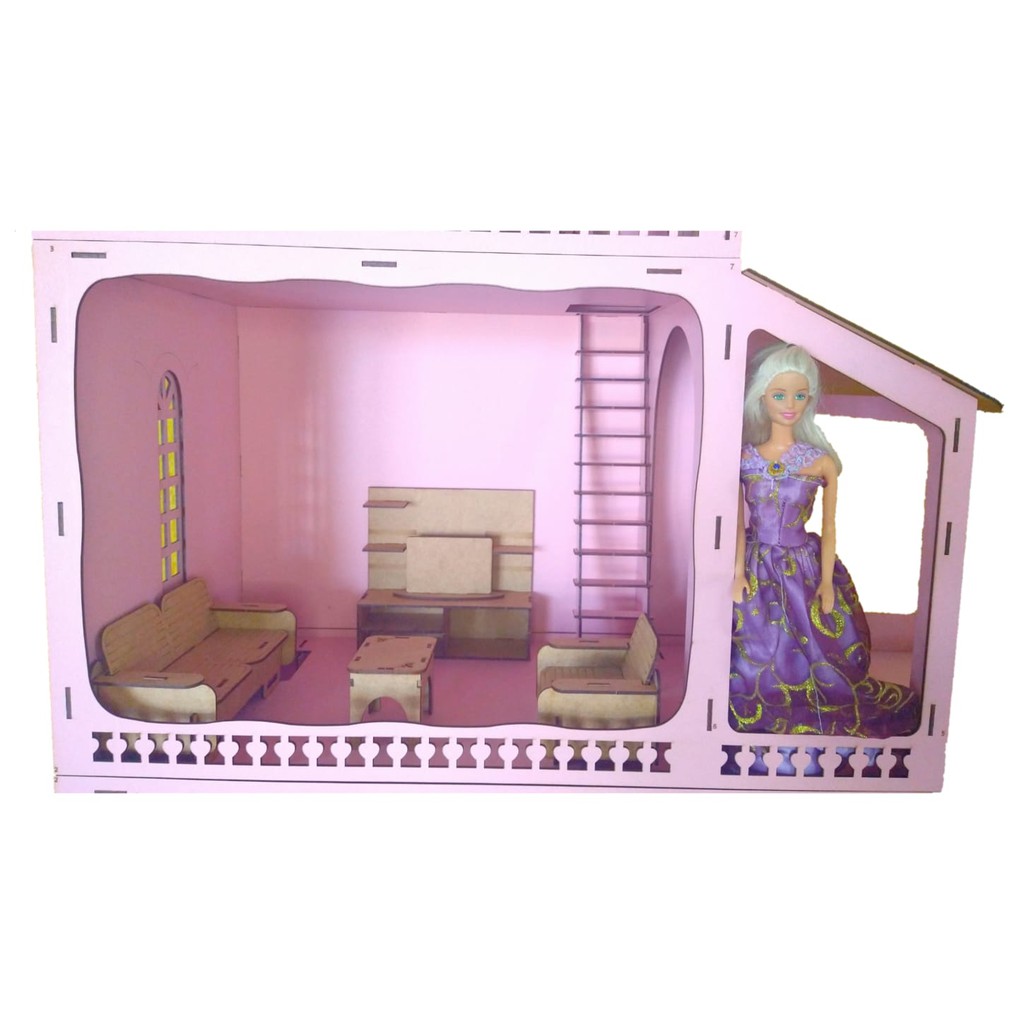 Casa Casinha Da Boneca Barbie Mdf 112 Cm + 22 Móveis Branco