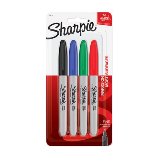 Marcador permanente Sharpie fino c/ 4 - Preto, Azul, Vermelho e Verde
