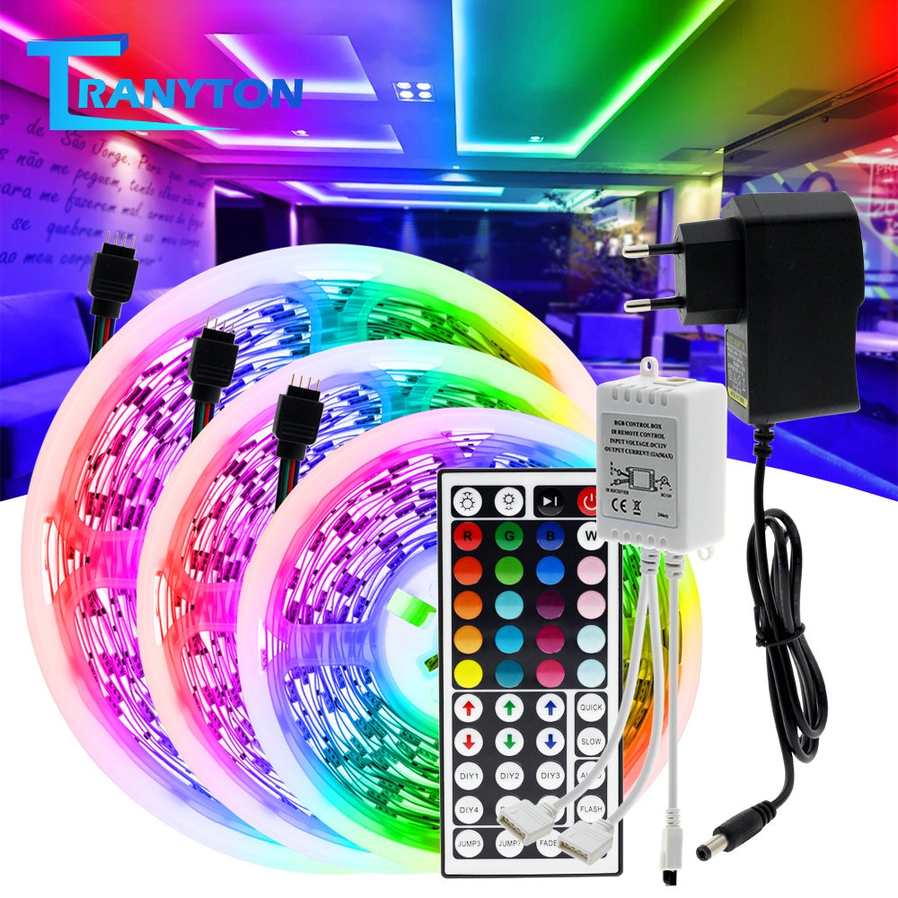 Fita led Rgb 10m 20m 30m Rolo Tira Conduzida 5050 Smd Rgb Led Light Strip + Controle Remoto 44 Teclas Ir Prova D 'Água Dc12V 5m / Roll decoração luz led fita luzes de Natal