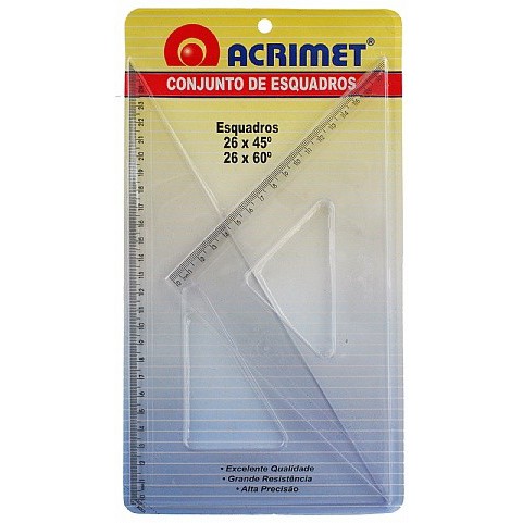 Esquadro Acrimet 568.0 escolar de 45 e 60  graus com 26 cm de comprimento em Oferta na Shopee