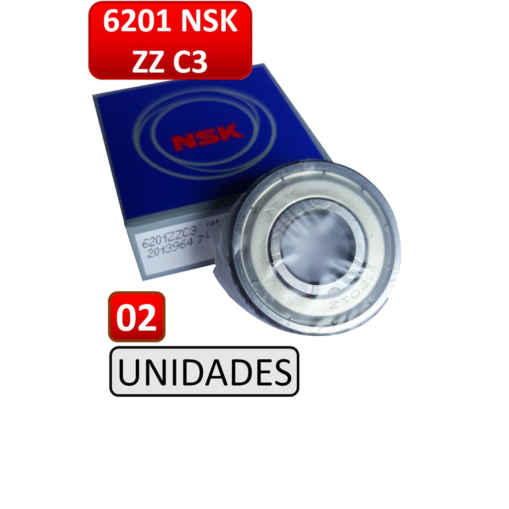 KIT com 02 rolamentos 6201 NSK ZZ C3 - 12x32x10(mm)