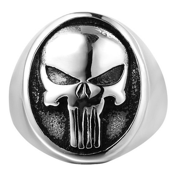 Anel aço 316l  caveira motoqueiro moto harley Justiceiro