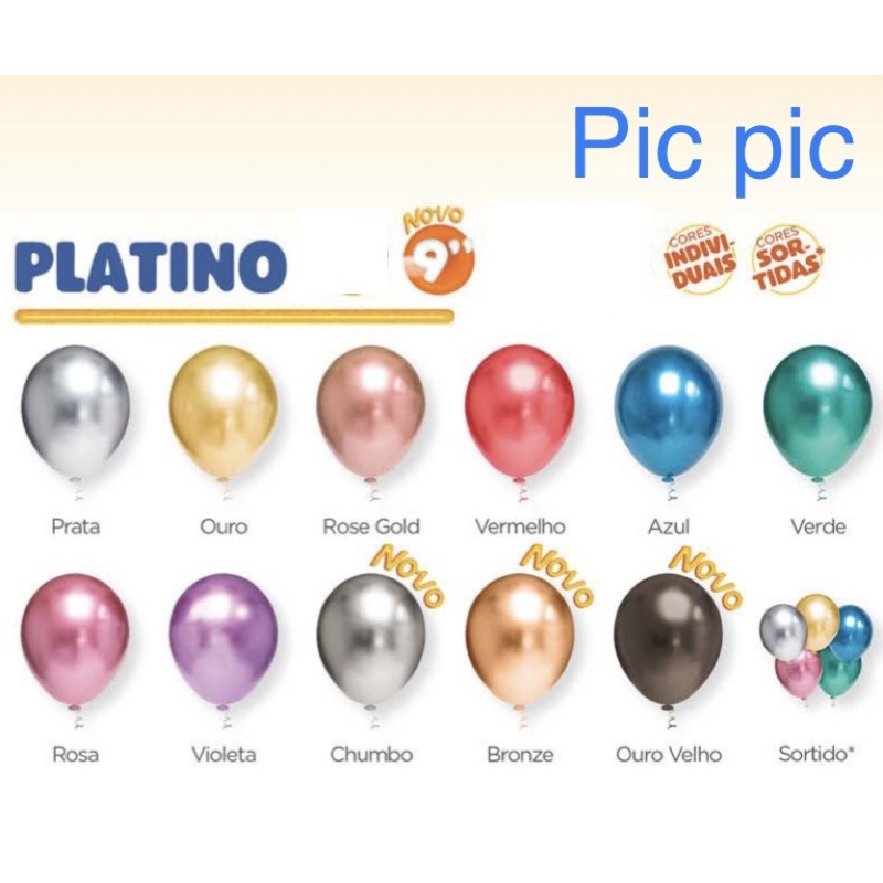 25 balão cromado platino pic pic 9’ cores metálicas a escolha// em Oferta na Shopee