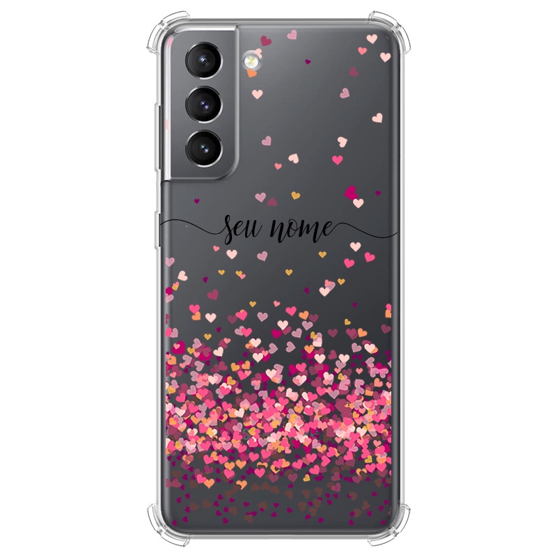 Capa para Galaxy S21, S21 FE, S21 Plus, S21 Ultra, S22, S22 Plus, S22 Ultra, S23, S23 Plus, S23 Ultra - Corações Flutuantes | Com Nome Manuscrito