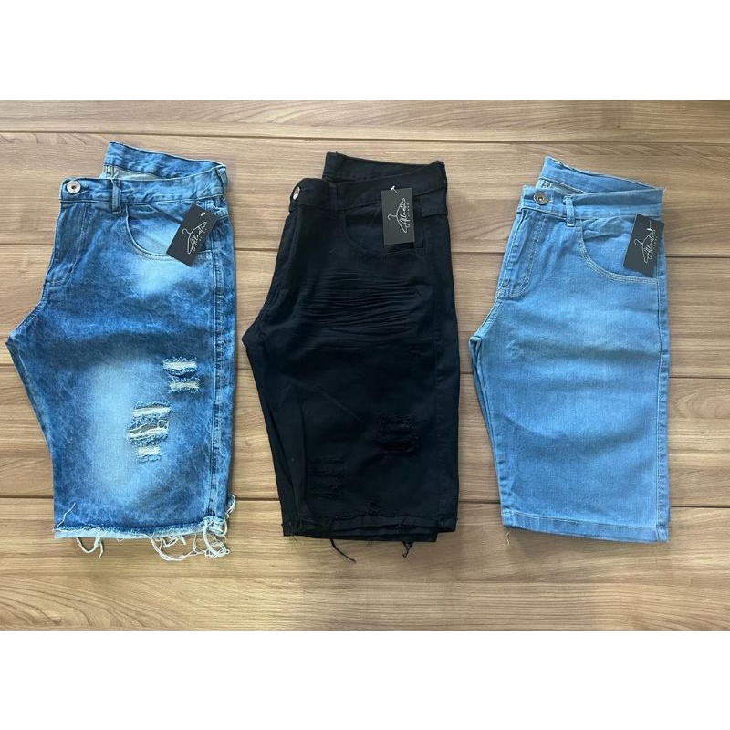 Kit Bermudas Jeans Masculina Rasgada Destroyed E Lisa Alta Qualidade Shopee Brasil