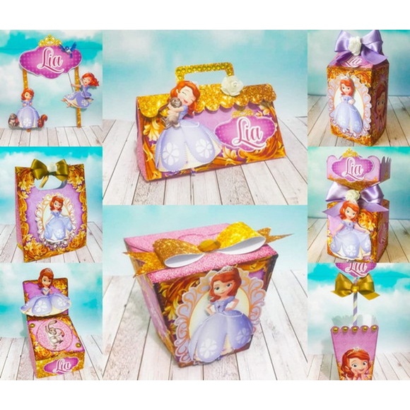 Kit Caixinhas Lembrancinha Personalizada Princesa Sofia Sacola Aniversario Festa Infantil
