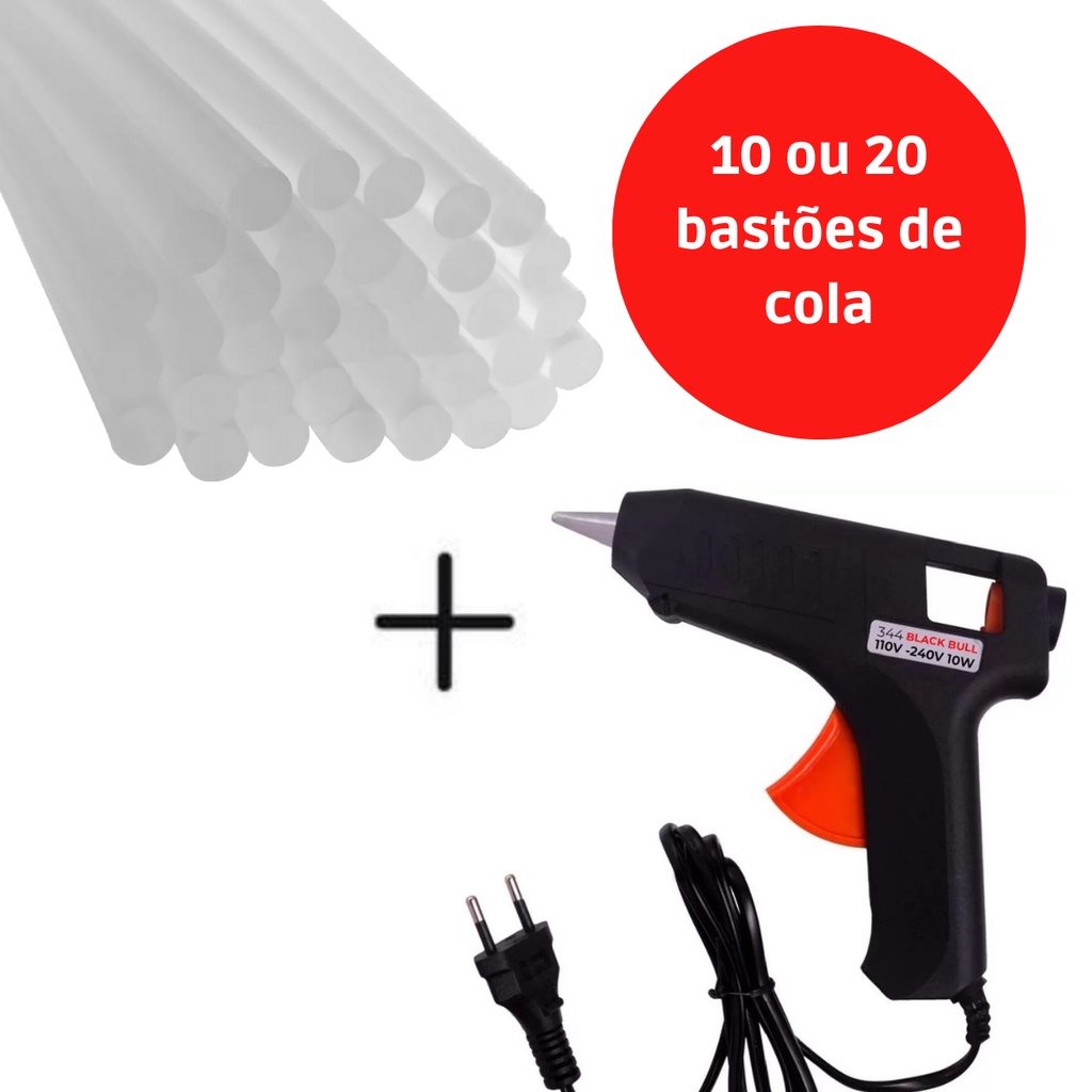 Pistola De Cola Quente Bivolt 10w + 10, 20 ou 30 Bastões De Cola Revolver (110v e 220v) Profissional