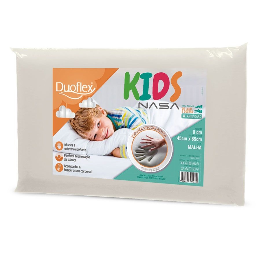 Travesseiro Infantil Nasa Kids com Espuma Viscoelástico Antiácaro 45x65cm Duoflex BB3202