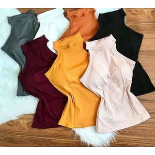 Blusa canelada Gola Alta Com Bojo Blusinha Regatinha Moda