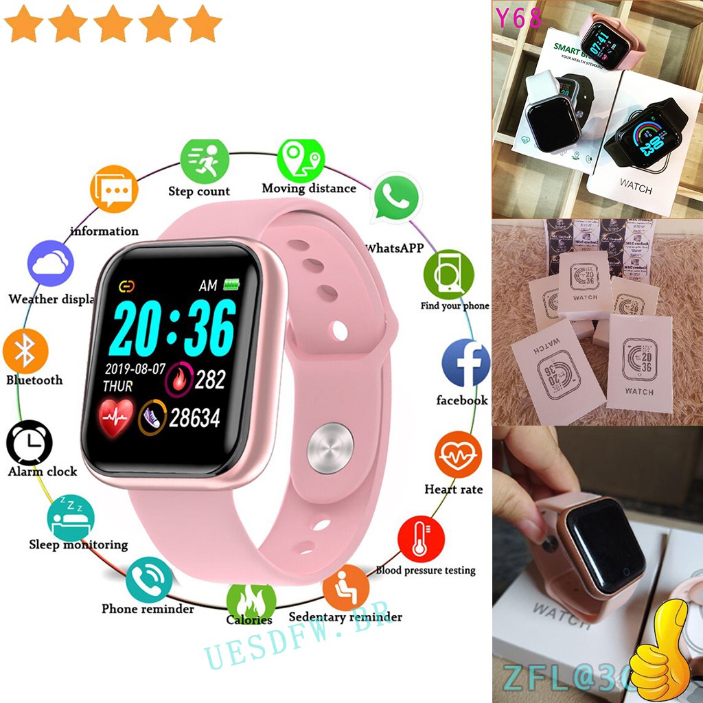 Smartwatch Y68 / D20 Prova Bluetooth / Monitor Cartão Aco / Pulseira ...