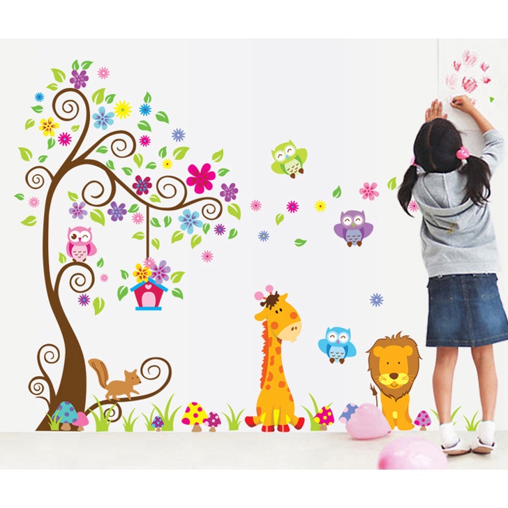 Adesivo Decorativo Árvore Colorido Infantil Decoração Da Parede Animais Fofinhos Lavável em Oferta na Shopee