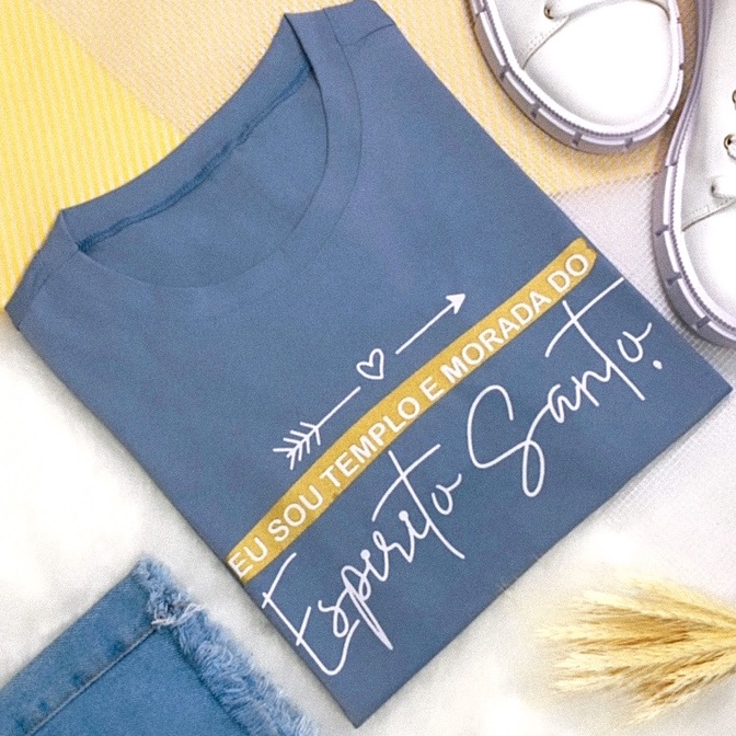 T-SHIRT FEMININA ALGODÃO "EU SOU TEMPLO E MORADA DO ESPÍRITO SANTO" MODA CRISTÃ