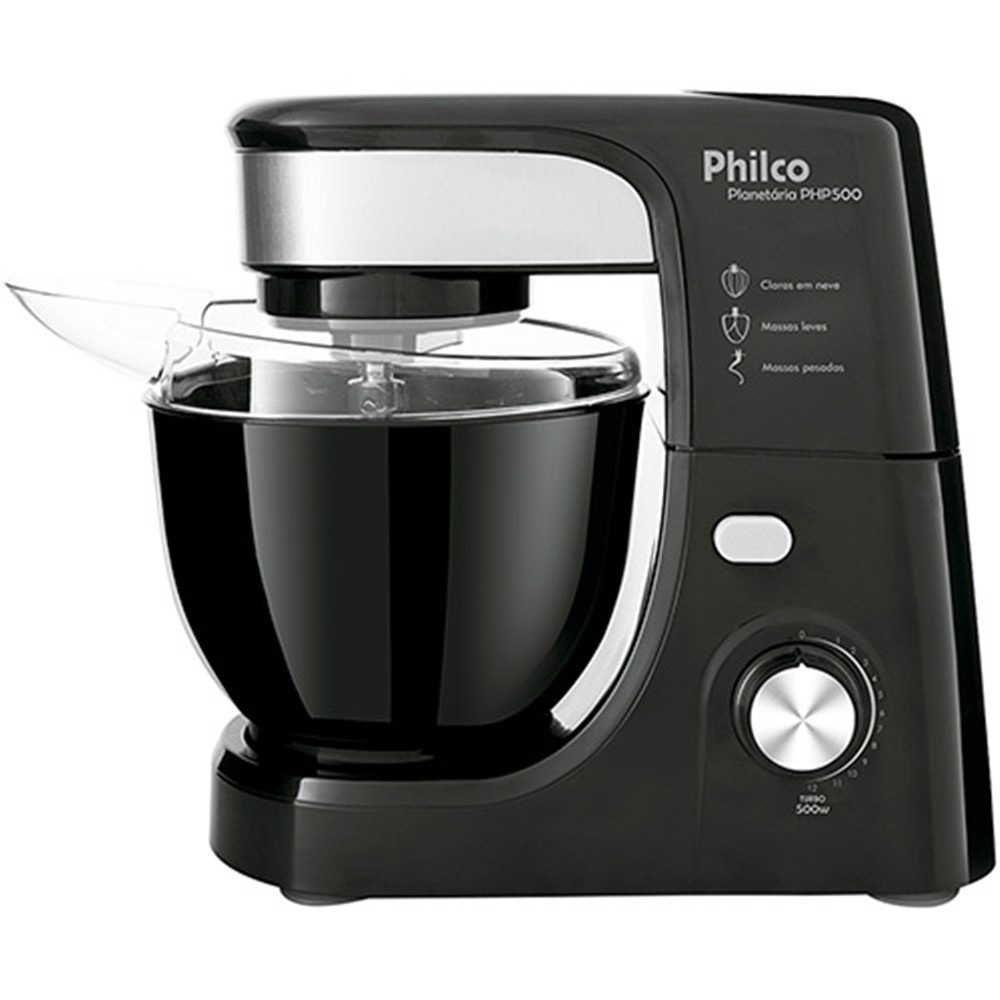 Batedeira de Bolo Planetária Preta Philco Profissional php500 turbo 700w 12 Velocidades 5L Batedores Aço Inox