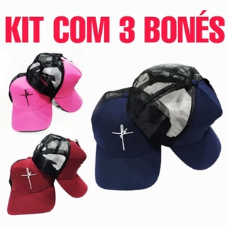 Kit com 3 Bonés Fé Unissex Masculino Feminino
