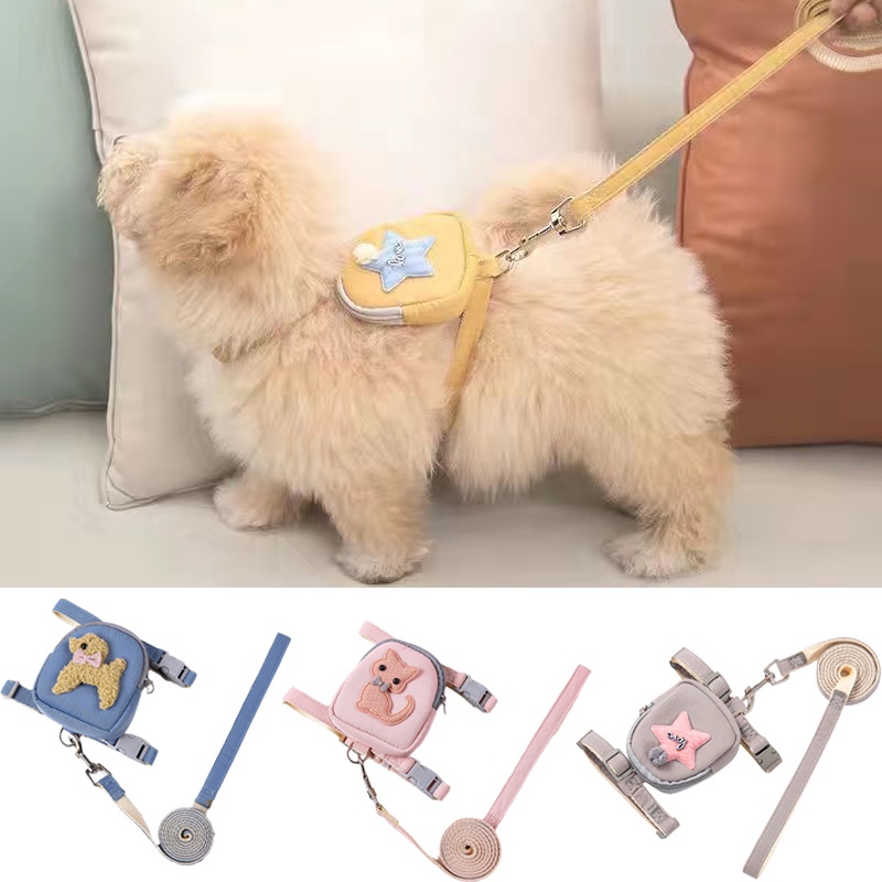 Filhote De Cachorro Bonito Do Gato Cão Arnês Com Bolsa Pet Arreios E Trela Set Para Cães Pequenos Acessórios Da Ao Leads