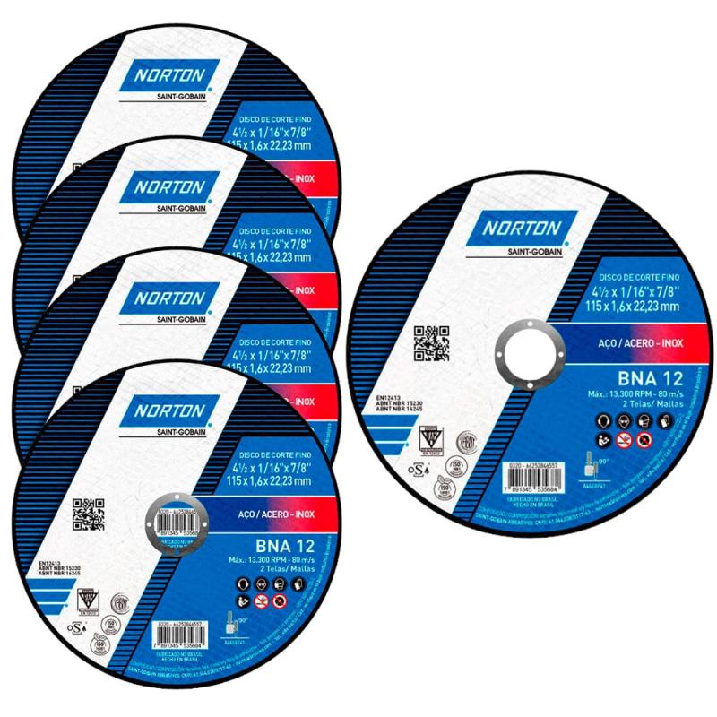 Disco de Corte Inox 4.1/2 Pol x 1,66MM Kit Com 5 Unidades BNA 12 NORTON em Oferta na Shopee