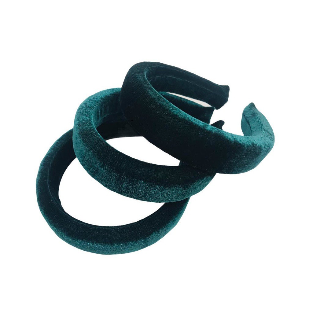 Tiara Grossa Veludo Acolchoado - Verde Esmeralda 30mm - Pct c/ 3 Und