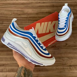 Air max 97 branco azul best sale e vermelho