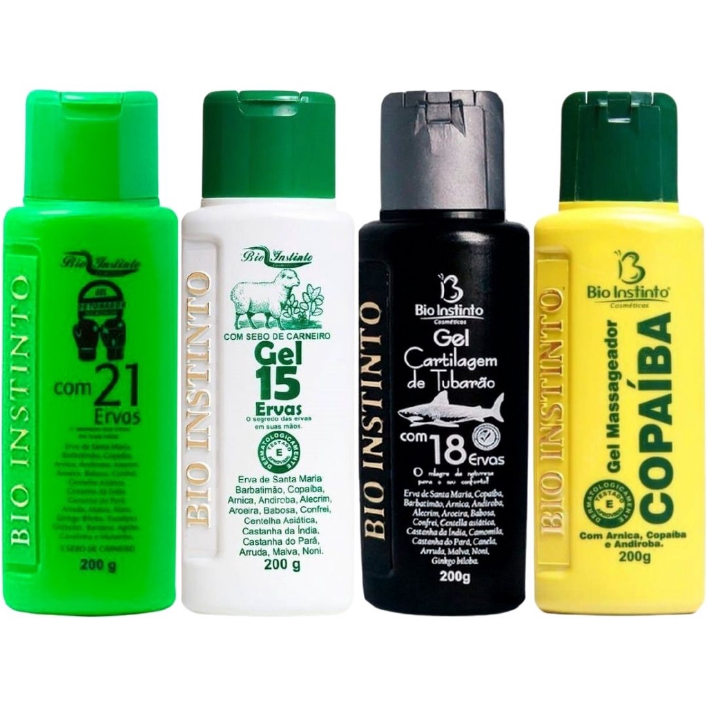Combo 4 Gel Massageador Para Alívio Muscular Detonador 15 Ervas Cartilagem de Tubarão Copaíba